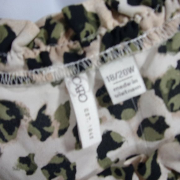 Plus Top Blouse Combination Olive Black Leopard Print Ruffled Short Slee… - Picture 4 of 5